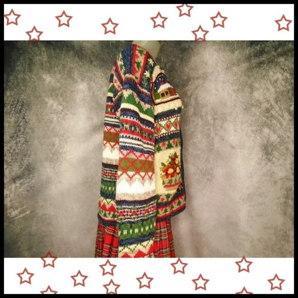 Christmas Sweater Tiara Holiday Cardigan, Multicolor Cotton NOT UGLY! 90s VTG - Picture 5 of 13